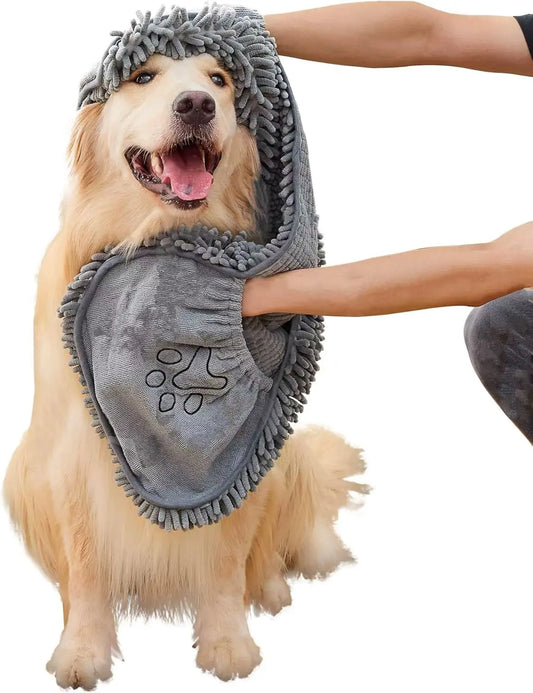 Absorbent Dog Towel, Microfiber Quick Drying Towel Machine Washable with Hand Pockets - Medium Large Dog 30 X 13'