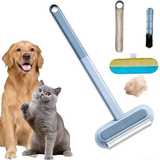 4-in-1 Washable Long Handle Sticky Roller for Pet Hair and Lint Removal from Bedding, Sofas, and Clothing